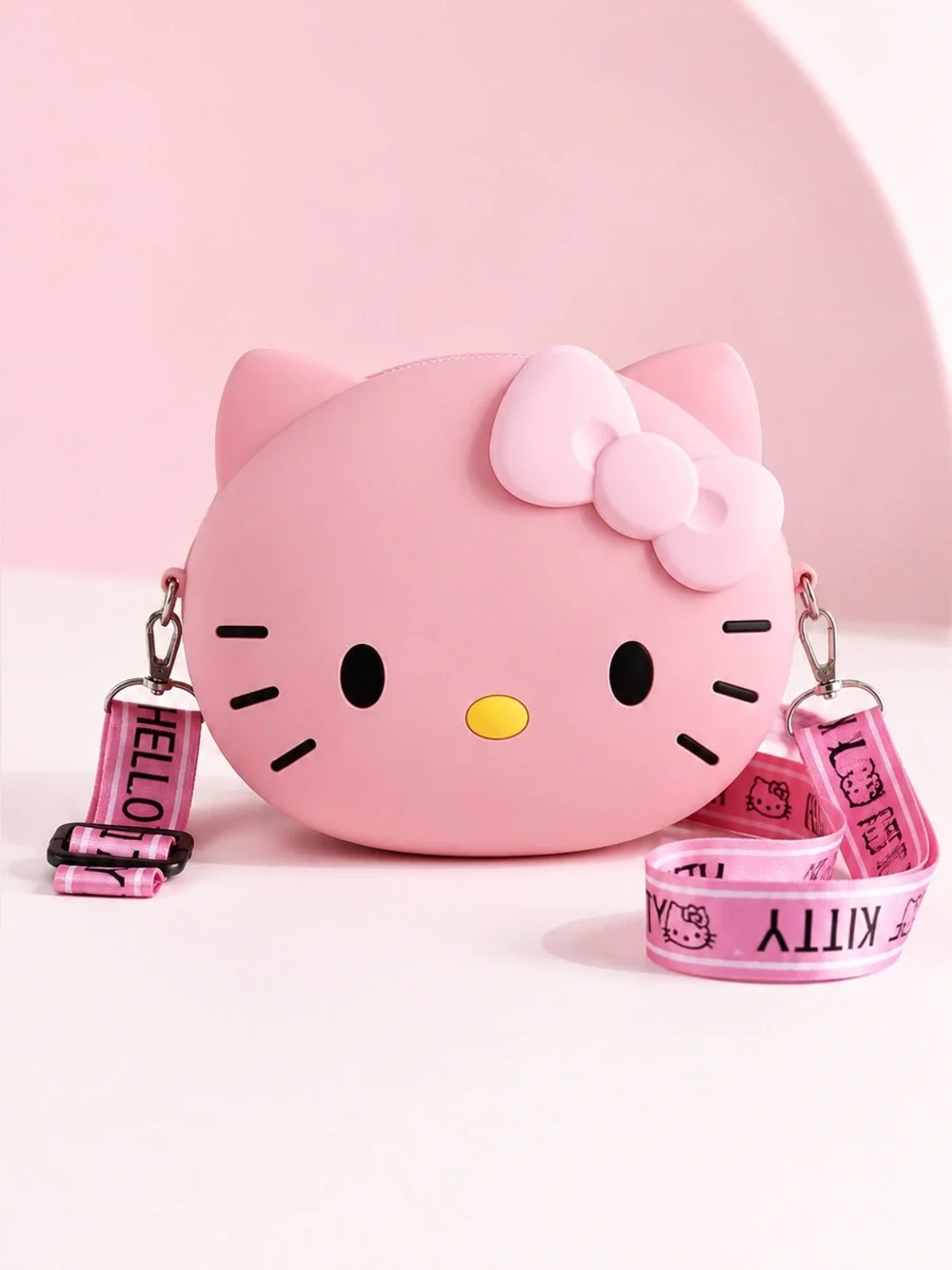NIP Hello Kitty Pink Silicone Crossbody Bag Adjustable Logo Strap